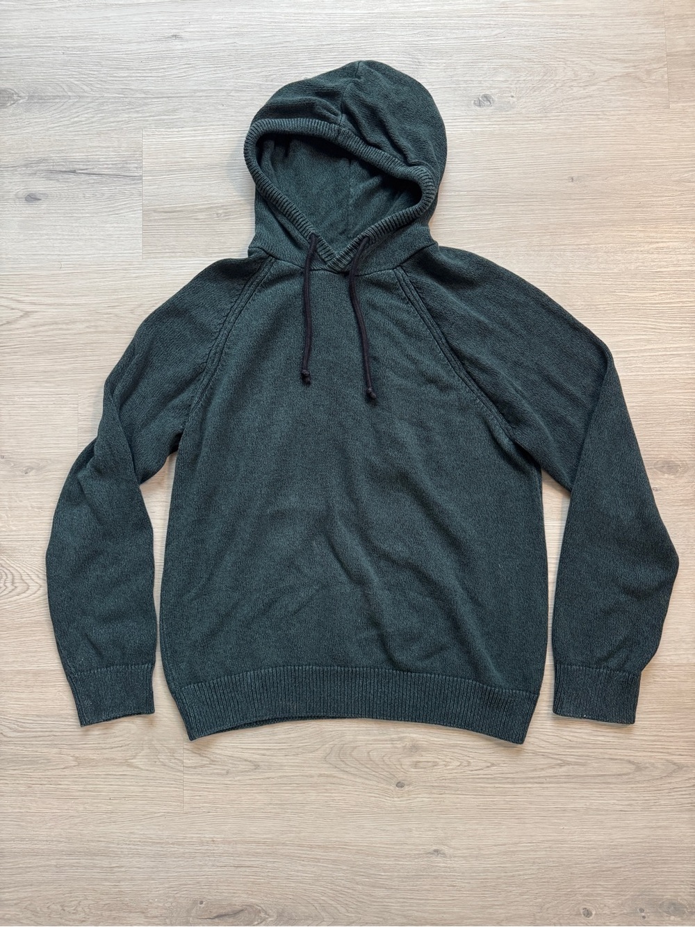 H&M L.O.G.G. Dark Green Knit Pullover Hoodie Men’s Medium Cozy minimalist